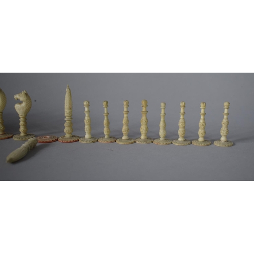 23 - A Late 19th Century 'Burma' Style Bone Turned and Carved Chess Set, 8cms High