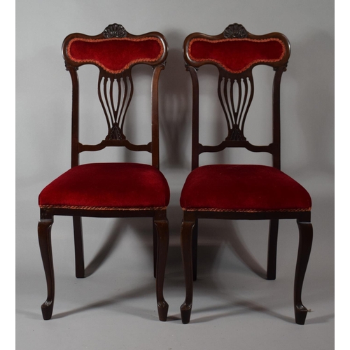 422 - A Pair of Mahogany Framed Bedroom Chairs with Shell Carving to Top Rail