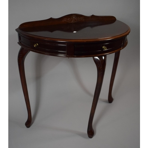 421 - A Reproduction Mahogany Galleried Demi Lune Side Table with Single Central Drawer, 73cms Wide