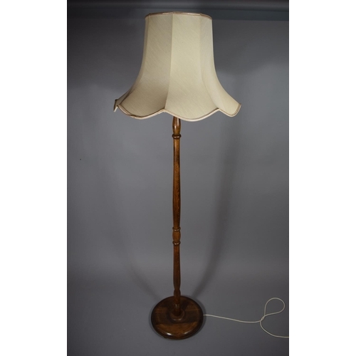 419 - A Mid 20th Century Oak Standard Lamp with Slender Turned Support with Shade