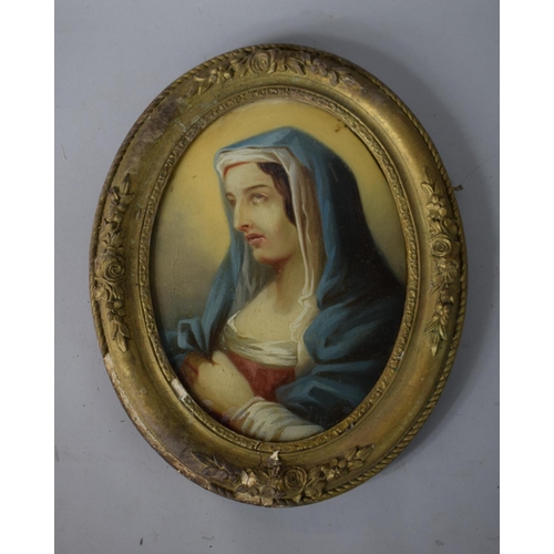 41 - A 19th Century Gilt Framed Oval Catholic Painting under Glass Depicting 'Our Lady of Sorrows', 34 x ... 