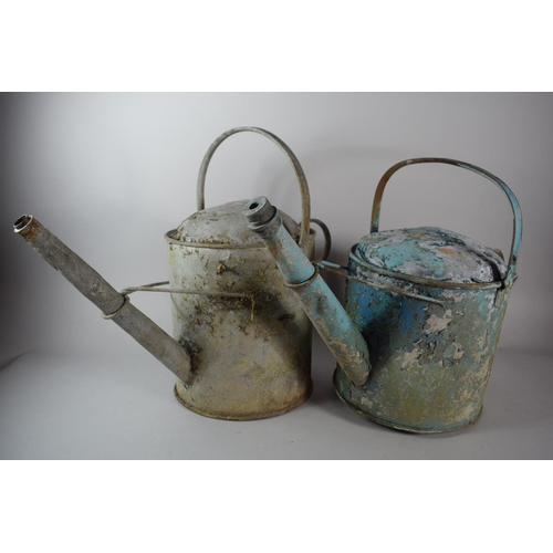 115 - Two Galvanised Watering Cans, One having Later Blue Paint