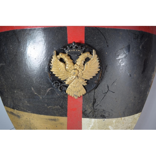 90 - A Large Painted Metal Shield having Central Mounted Cartouche Depicting Double Headed Eagle with Cro... 