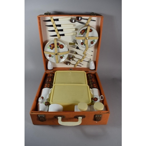 78 - A Complete Cased Vintage 'Brexton' Picnic Box, Containing Two Thermos Flasks, Ceramic Cups and Sauce... 