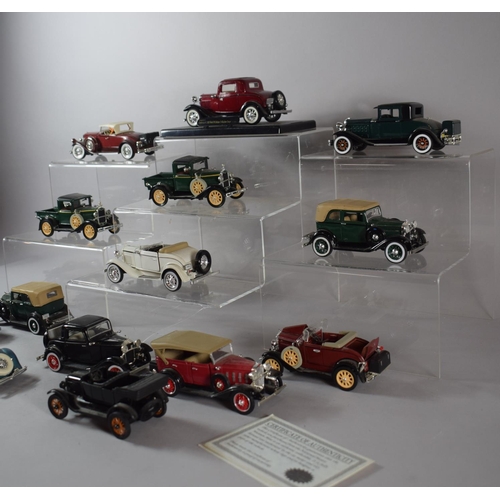 174 - A Collection of 14 Unboxed Vintage American Cars and Trucks with Certificates