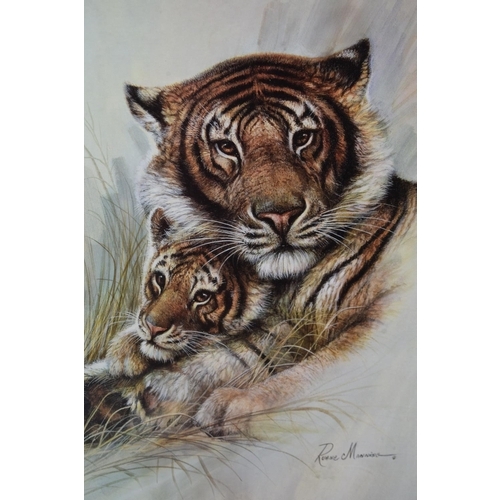 329 - A Modern Framed Print of Tiger with Cub After Ruane Manning, 39.5 x 50cms