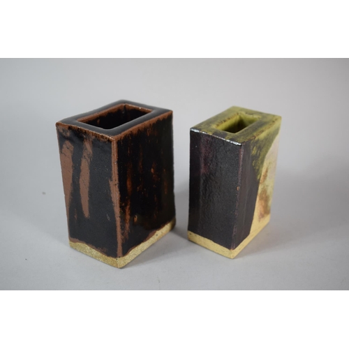 248 - Two Modern Cubist Style Glazed Stoneware Posy Vases, 10.5cms High