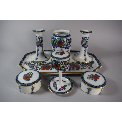 247 - An Edwardian Losol Ware Dressing Table Set on Tray, 'Cluny' Pattern