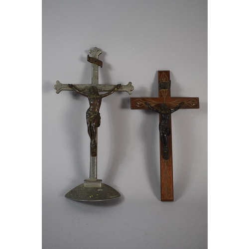 10 - An Aluminium Crucifix with Bronzed Metal Corpus Christi (25.5.cms High) Together with a Wooden Examp... 