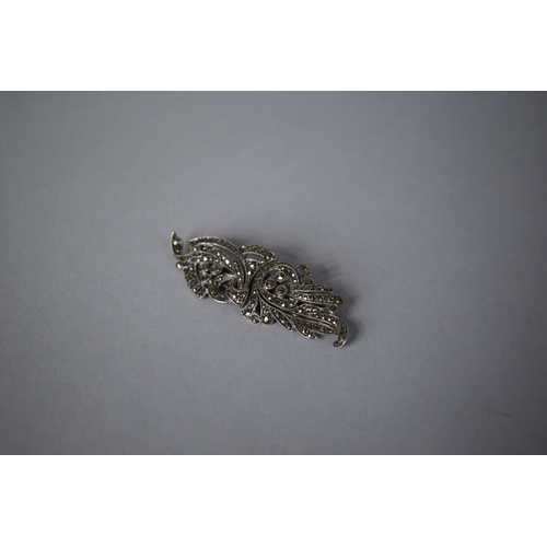 206 - A Vintage Silver and Marcasite Double Clip Brooch Stamped Sterling, 6.5cms Wide