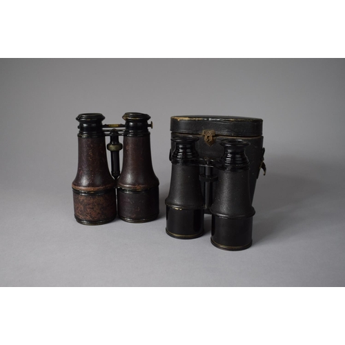 40 - A Pair of Early 20th Century Triple Rolling Lens Binoculars, 'Theatre, Field, Marine' and a Cased Pa... 