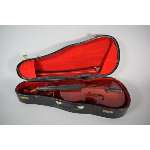 75 - A Miniature Model of a Double Bass, in Case with Bow, 33.5cms Long