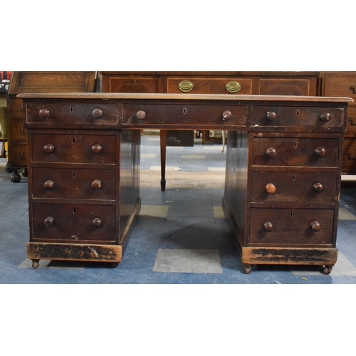 428 - A 19th Century Mahogany Kneehole Writing Desk with Three Drawers to Top and Two Banks of Three Drawe... 