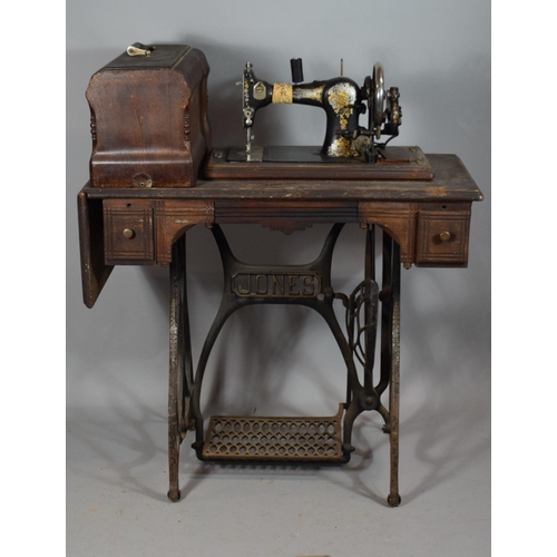 343 - A Vintage Oak Jones Treadle Sewing Machine