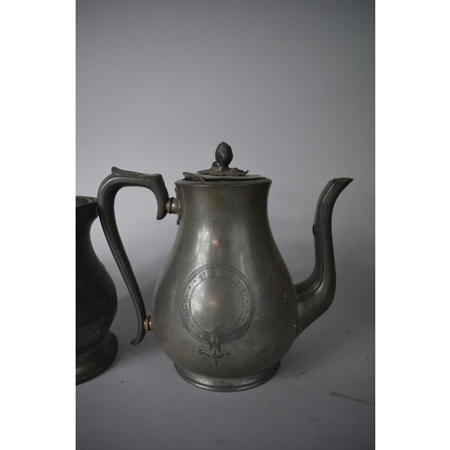 110 - A Collection of 19th Century Pewter Measures and a Teapot