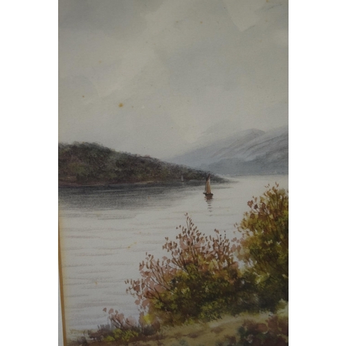 319 - A Small Framed Watercolour, Sailing Boat on Lake, Unsigned, 12 x 25cms