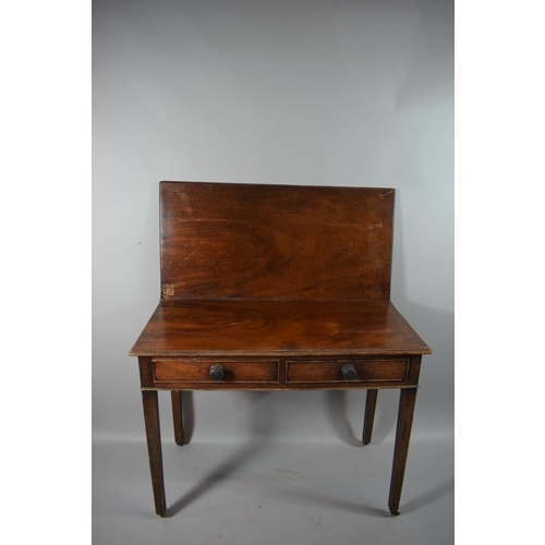 413 - A 19th Century Mahogany Lift Top Tea Table with Two Drawers, Tapering Square Legs on Castors, 91cms ... 