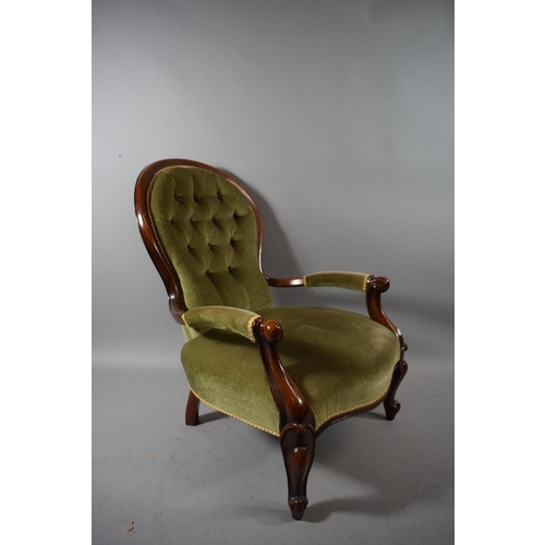 445 - A Ladies Victorian Buttoned Upholstered Balloon Back Armchair