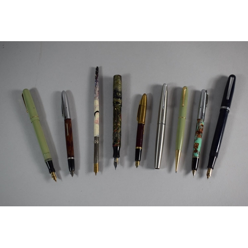 73 - A Collection of 10 Vintage Pens and a Ballpoint to Include Parker
