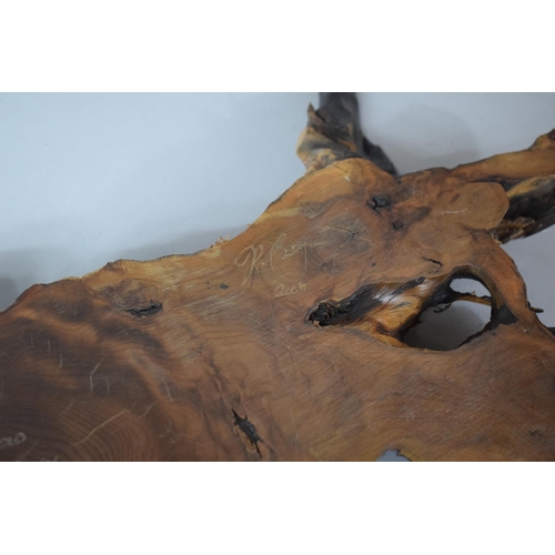 158 - An Irish Bog Yew Wood 'Cremabh Stone' Carving with Beeswax Finish Signed K. Casey 2006 Together with... 