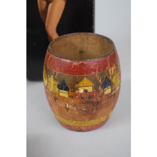 168 - A Tray of Curios to Include Brass Bell Weights, Mantle Clock, Dominoes, Cribbage Board, Slide Viewer... 