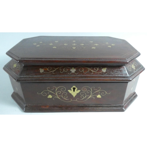 1 - A Modern Brass Inlaid Mahogany Jewellery Box with Hinged Lid to Inner Removable Tray, 31.1cm Wide