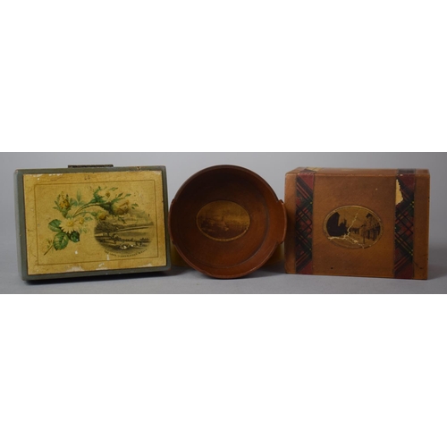 101 - Two Teen Mauchline Ware Boxes and Small Barrel with Paper Label