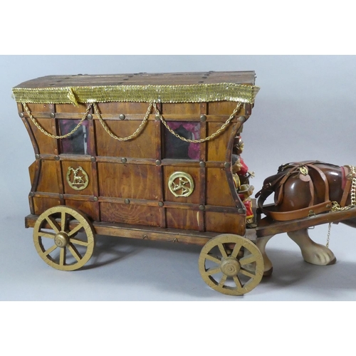 116 - A Large Scratch Built Model of a Gypsy Caravan with Ceramic Heavy Horse and Two Indian Figures, Cara... 