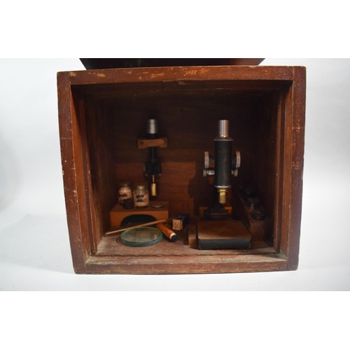 222 - A Vintage Mahogany Cased Bench Metallurgical Microscope