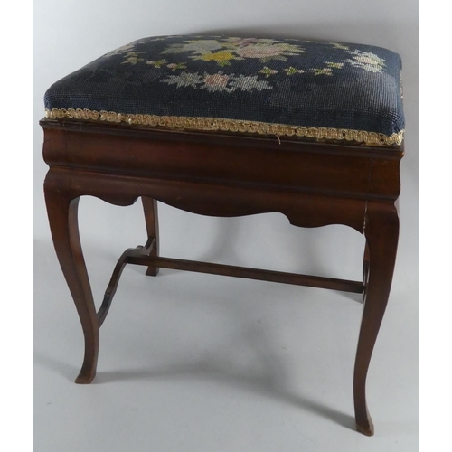 53 - An Edwardian Mahogany Lift Top Piano Stool with Tapestry Upholstered Seat, 49cm Wide