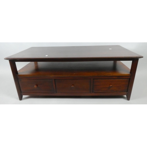 94 - A Modern Mahogany Rectangular Three Drawer Coffee Table, 120cm Wide