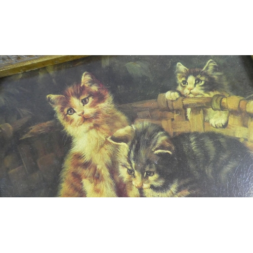 95 - A Reproduction Heavy Gilt Framed Textured Print Depicting Kittens, 45x40cm