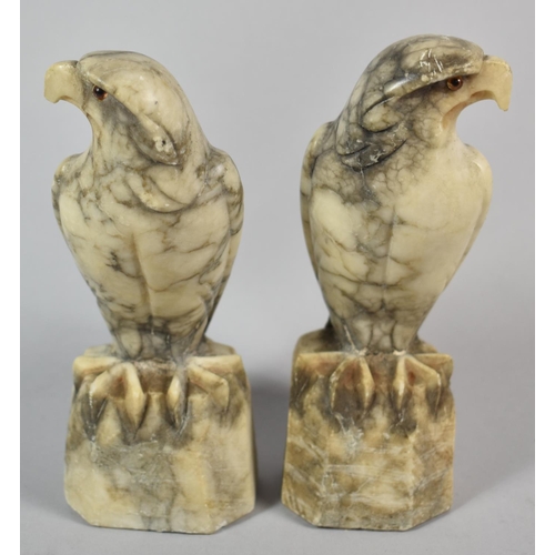 34 - A Pair of Carved Stone Falcon Ornaments with Glass Eyes, 15cm high