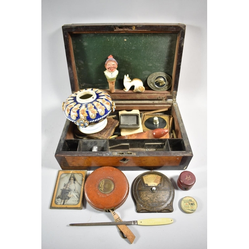 113 - A Crossbanded Work Box for Full Restoration Containing Selection of Ceramics and Curios