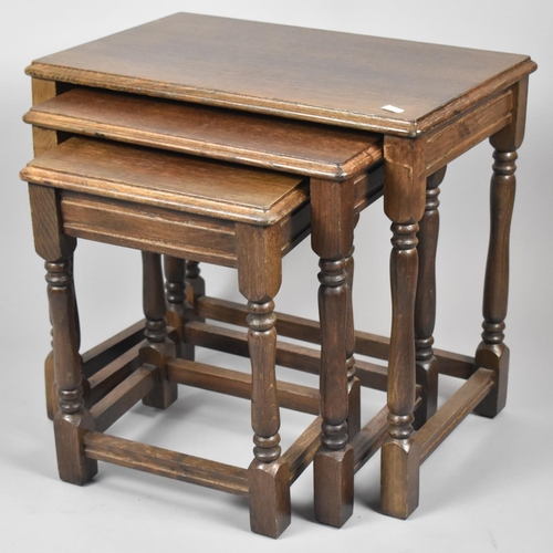 114 - A Mid 20th Century Oak Nest of Three Tables, The Largest 50cm wide