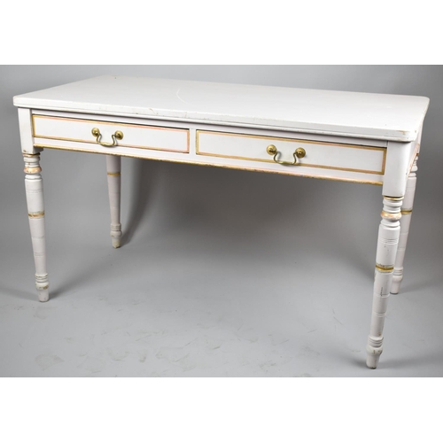 115 - A Modern Painted Side Table with Two Drawers and Turned Supports, 122cm wide