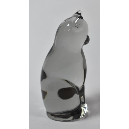 131 - A Reijmyre Swedish Grey Glass Cat Figurine, Axelsson Tyko, 10.5cm high