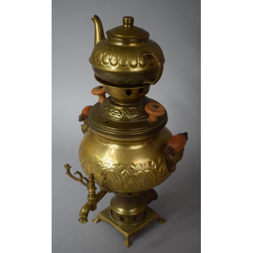 133 - A Souvenir Brass North African Samovar with Removable Teapot, 38cm high