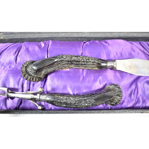 163 - A Late Victorian Cased Three Piece Bone Handled Carving Set and a Part Silver Plate Mounted Two Piec... 