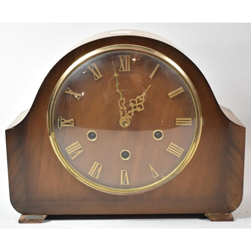 65 - A 1950's Westminster Chime Mantle Clock, Walnut Case, 29cm wide