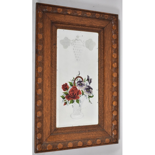 68 - A Nice Quality Oak Framed Gypsy Mirror with Etched and Painted Fruit and Flower Decoration, Overall ... 