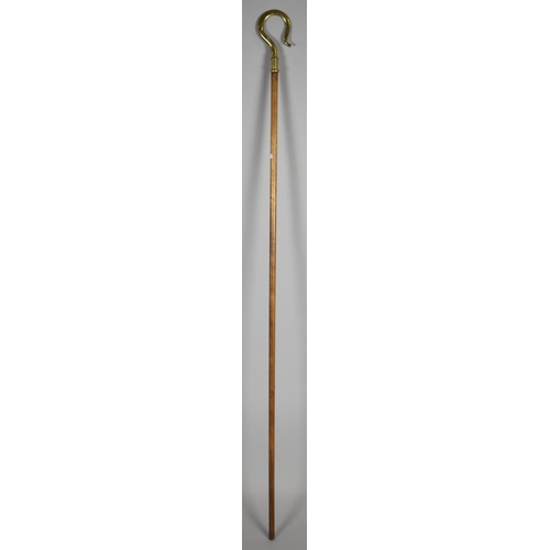 73 - A Mid 20th Century Brass Topped Crozier or Bishops Crook with Turned Wooden Pole, 165cm Long