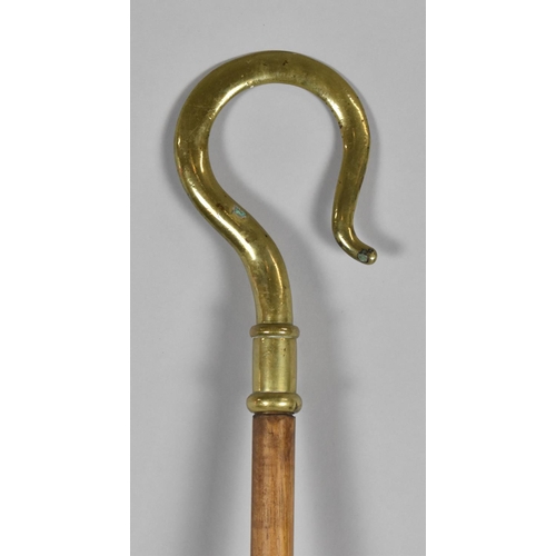 73 - A Mid 20th Century Brass Topped Crozier or Bishops Crook with Turned Wooden Pole, 165cm Long