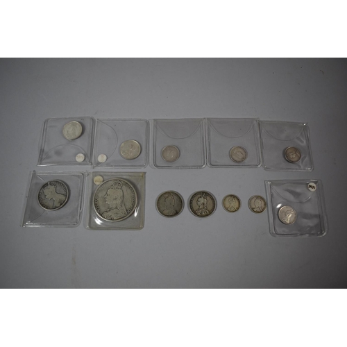 82 - A Collection of 12 Victorian British Silver Coins, Crowned Head to Include One Crown, One Florin, Tw... 