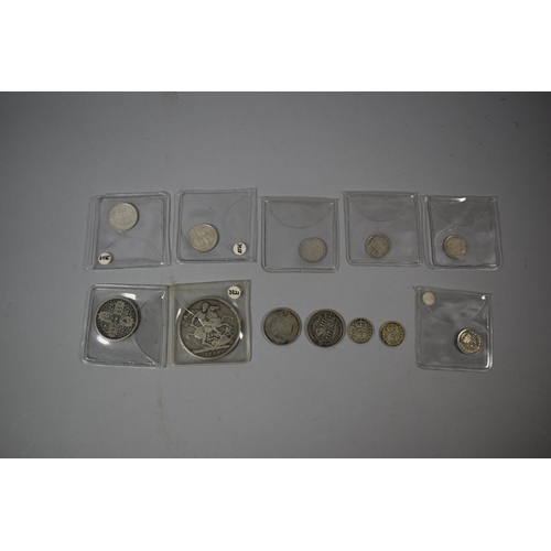 82 - A Collection of 12 Victorian British Silver Coins, Crowned Head to Include One Crown, One Florin, Tw... 