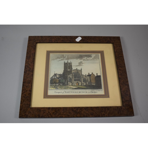 90 - A Burr Wood Easel Back Picture Frame Containing Coloured Engraving, 