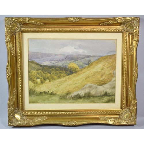 92 - A Gilt Framed Watercolour Depicting Shropshire Hills, 31cm Wide