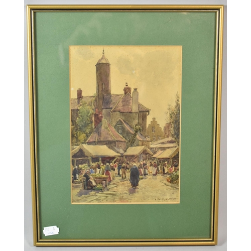 93 - A Framed Watercolour Depicting Market Scene, Signed JW Milliken, 24x16cm