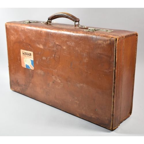 96 - A Vintage Leather Suitcase Monogrammed EBM, 66cm wide