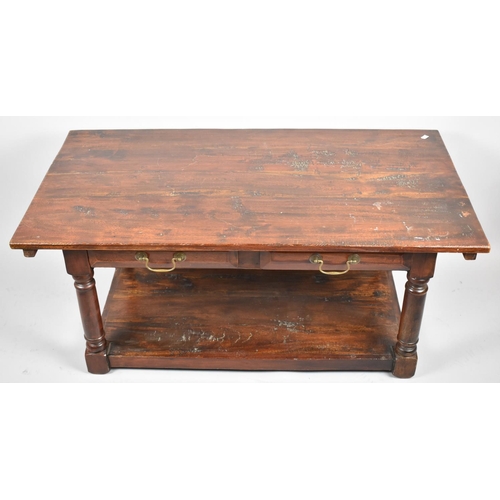 108 - A Modern Far Eastern Rectangular Coffee Table with Two Drawers and Stretcher Shelf, 110cm wide